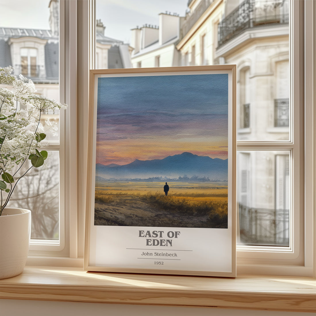 East of Eden Book Cover Poster by John Steinbeck – framed print by a bright window