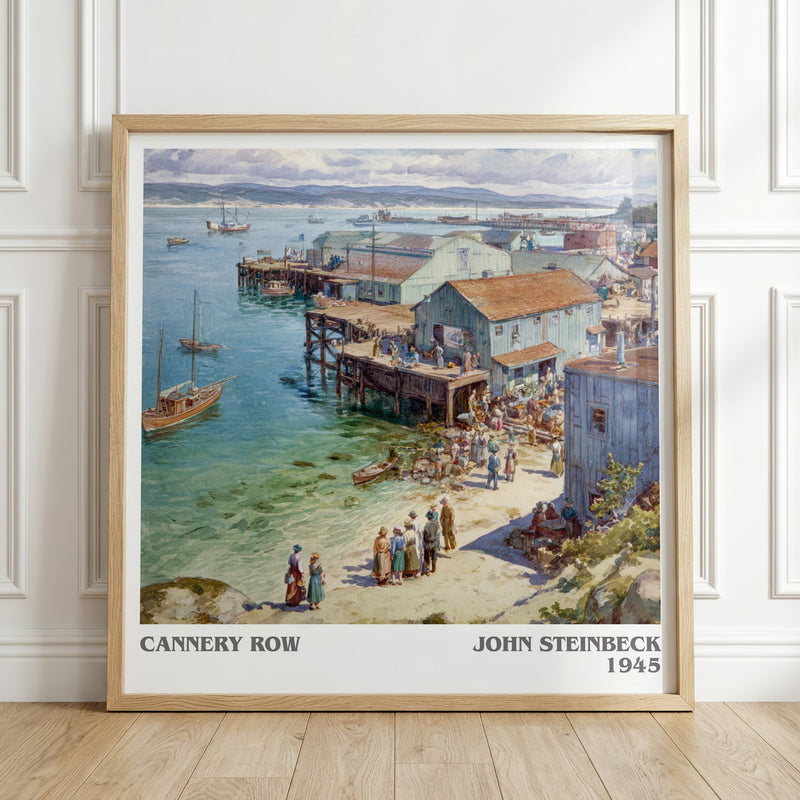 Cannery Row literary print in frame leaning in hallway – literary fiction wall art