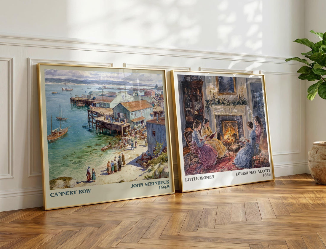 Cannery Row Literary Art Print by John Steinbeck – large square framed print leaning against a wall