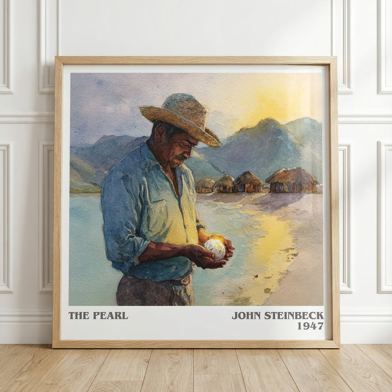 The Pearl literary print in frame leaning in hallway – literary fiction wall art
