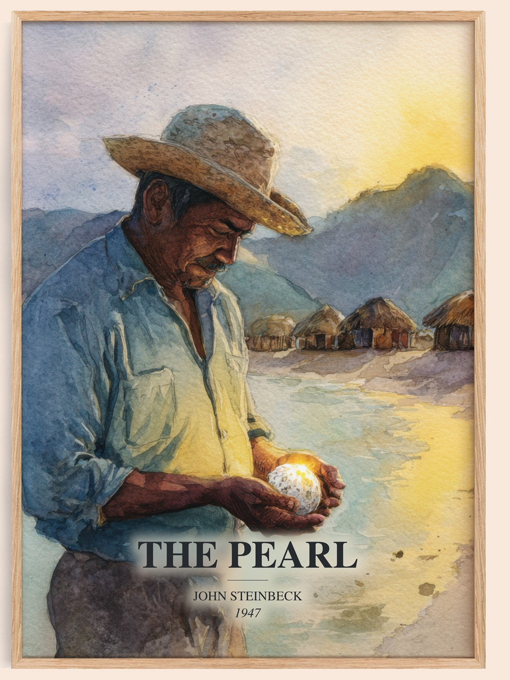 The Pearl watercolour book poster by John Steinbeck – framed literary art print