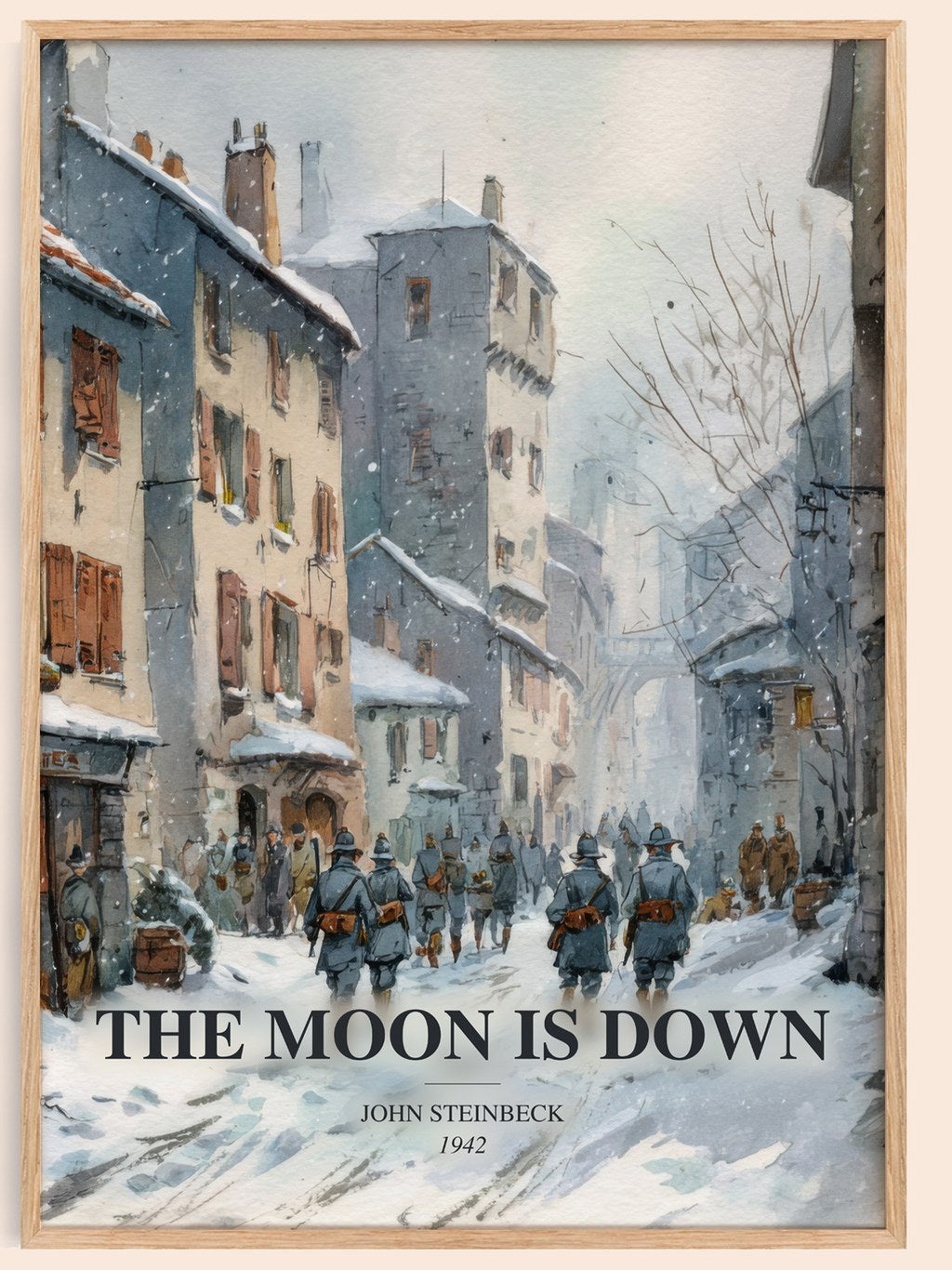 The Moon Is Down watercolour book poster by John Steinbeck – framed literary art print