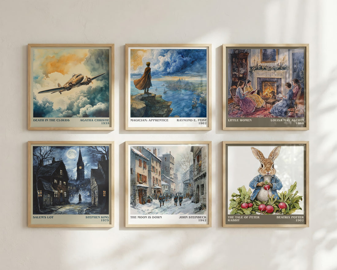 The Moon Is Down Literary Art Print by John Steinbeck – square print in a six-frame gallery wall