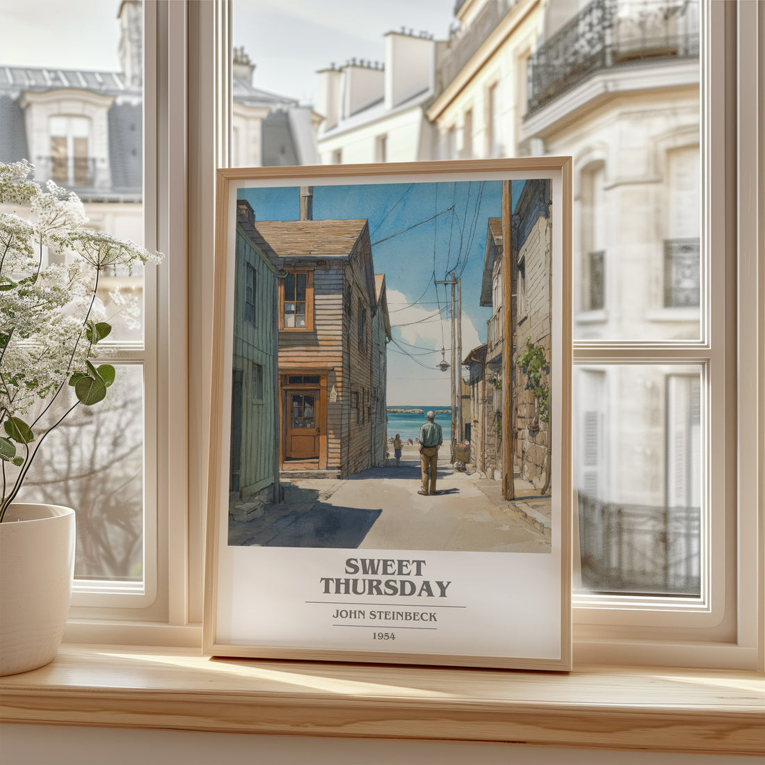 Sweet Thursday Book Cover Poster by John Steinbeck – framed print by a bright window