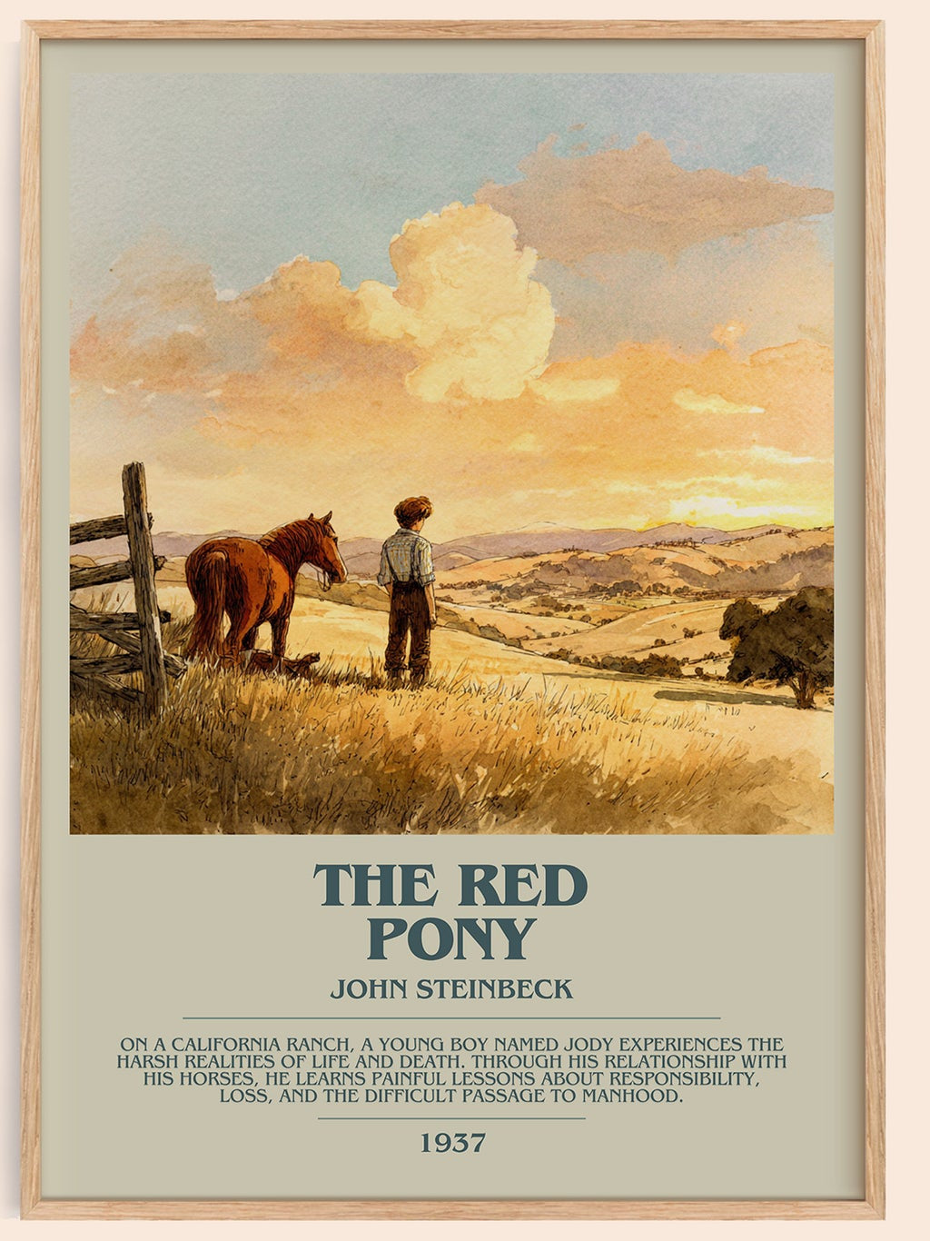 The Red Pony bookish book poster by John Steinbeck – framed literary art print