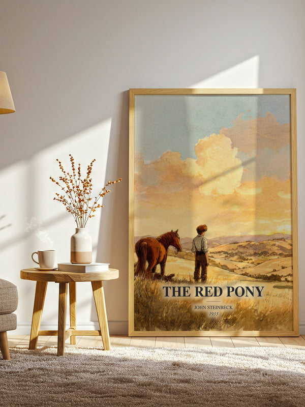 The Red Pony watercolour print in frame leaning in hallway – coming of age wall art