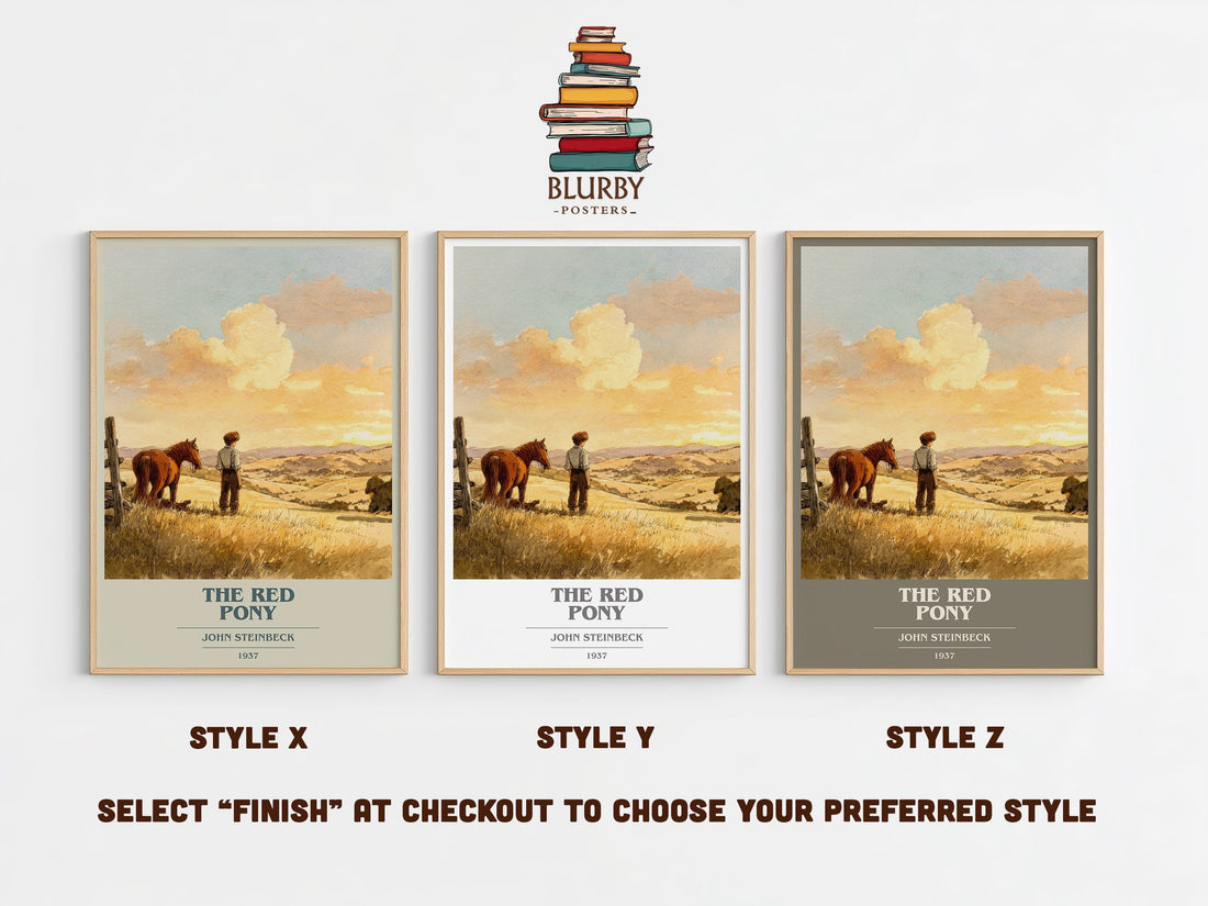 The Red Pony Book Cover Poster by John Steinbeck – Style X, Y and Z side by side – choose your finish