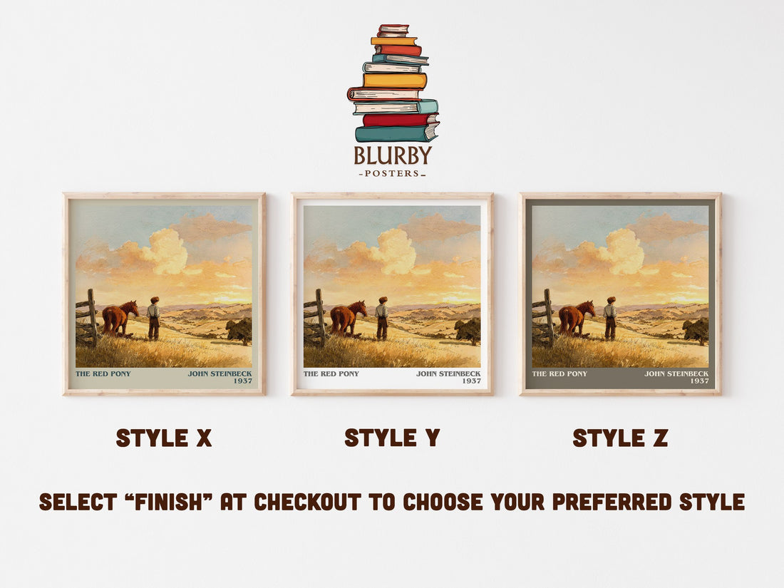 The Red Pony Literary Art Print by John Steinbeck – Style X, Y and Z square prints side by side – choose your finish