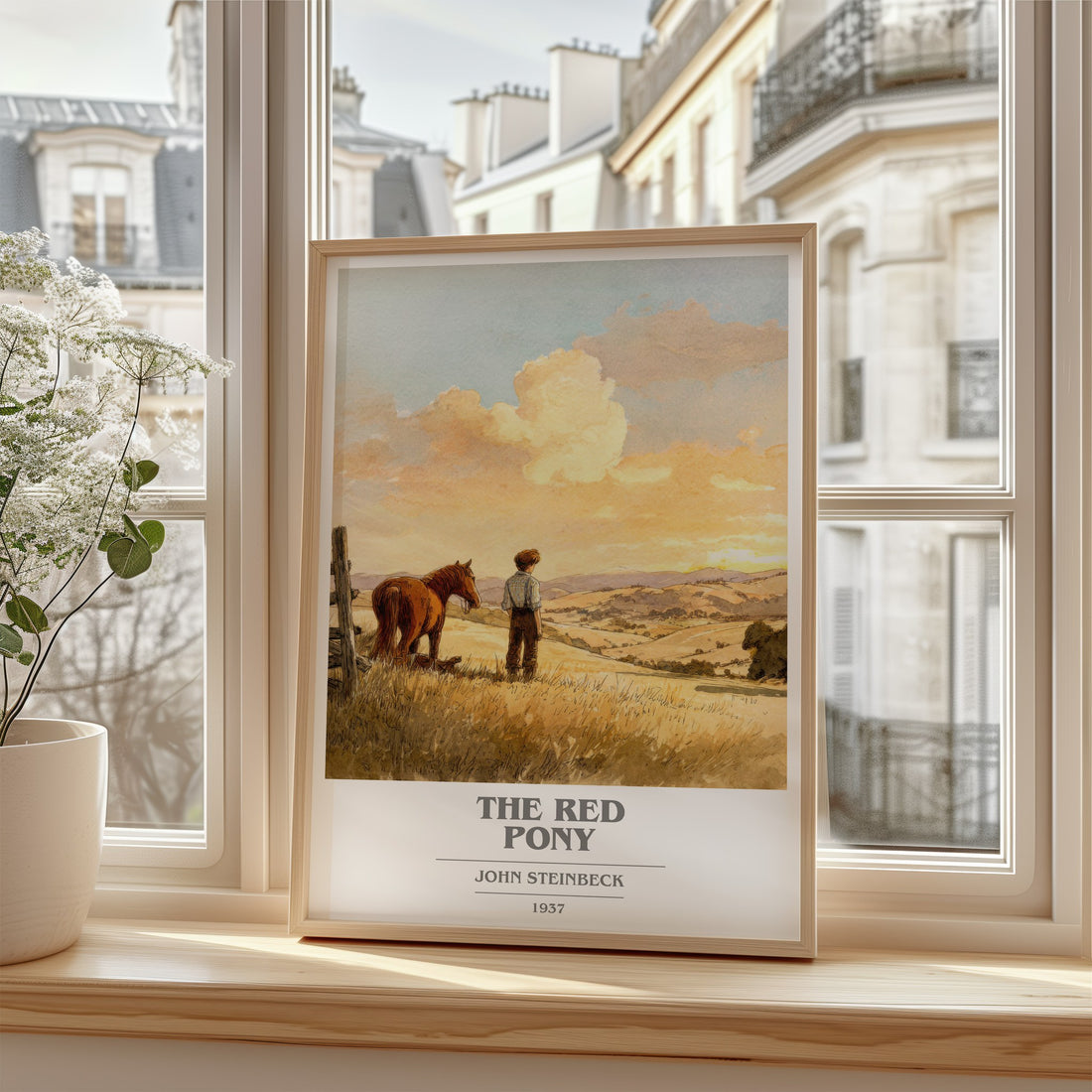 The Red Pony Book Cover Poster by John Steinbeck – framed print by a bright window
