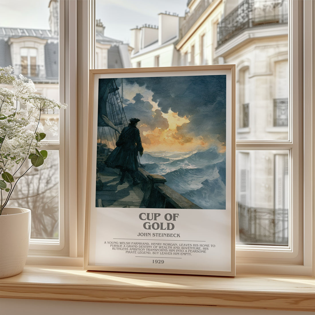 Cup of Gold Bookish Wall Art by John Steinbeck – framed print by a bright window