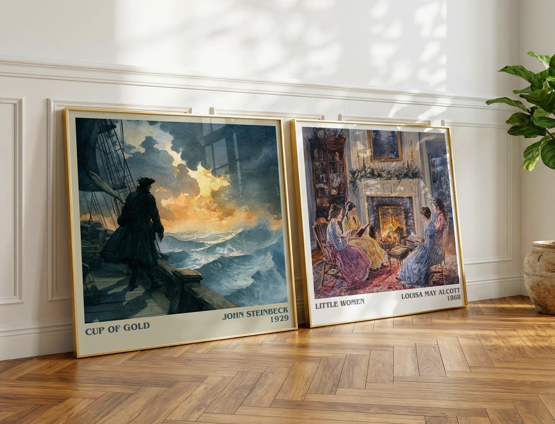 Cup of Gold Literary Art Print by John Steinbeck – large square framed print leaning against a wall