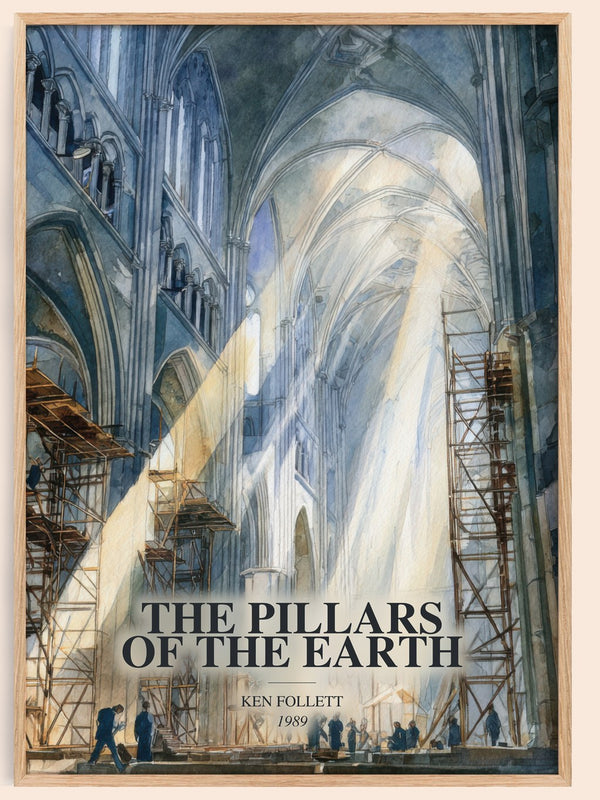 The Pillars Of The Earth watercolour book poster by Ken Follett – framed literary art print