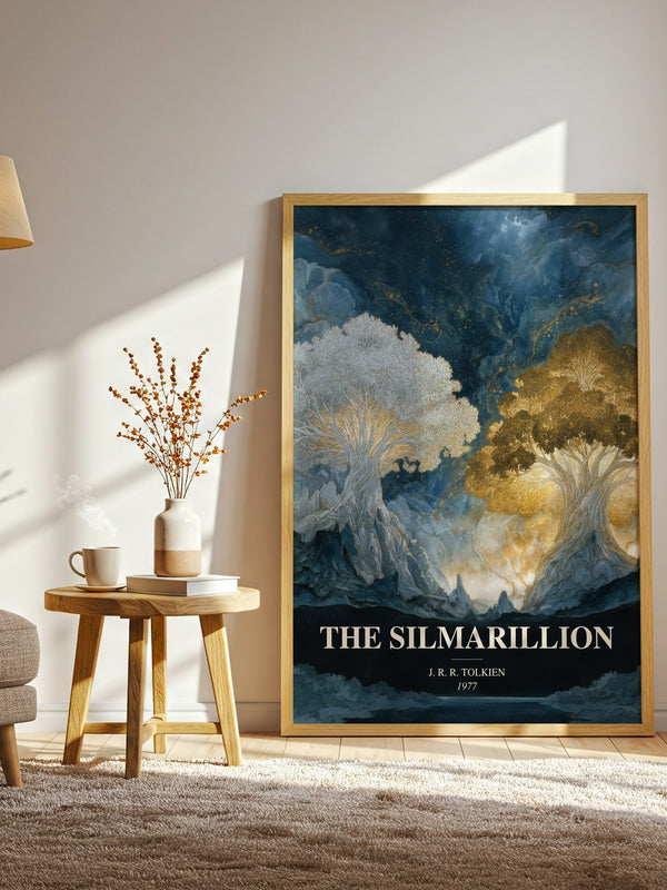 The Silmarillion watercolour print in frame leaning in hallway – fantasy wall art