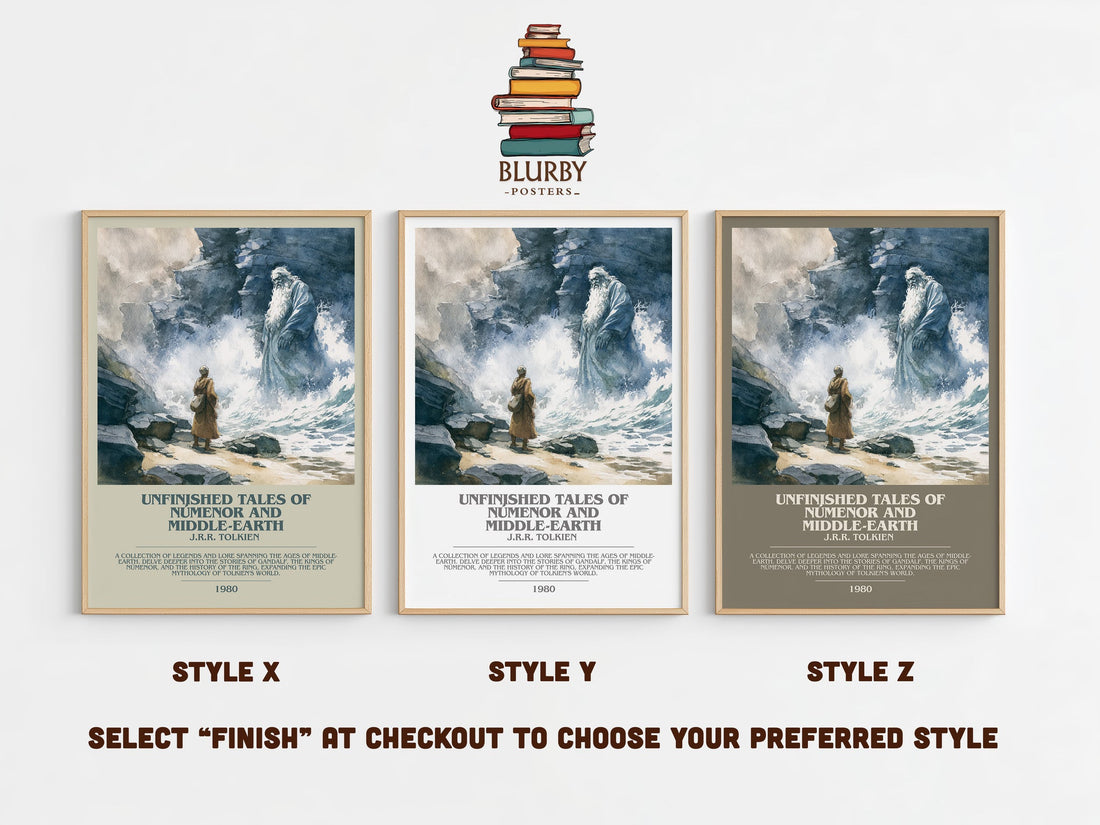 Unfinished Tales Of Numenor And Middle-Earth bookish print in frame leaning in hallway – fantasy wall art (mockup)