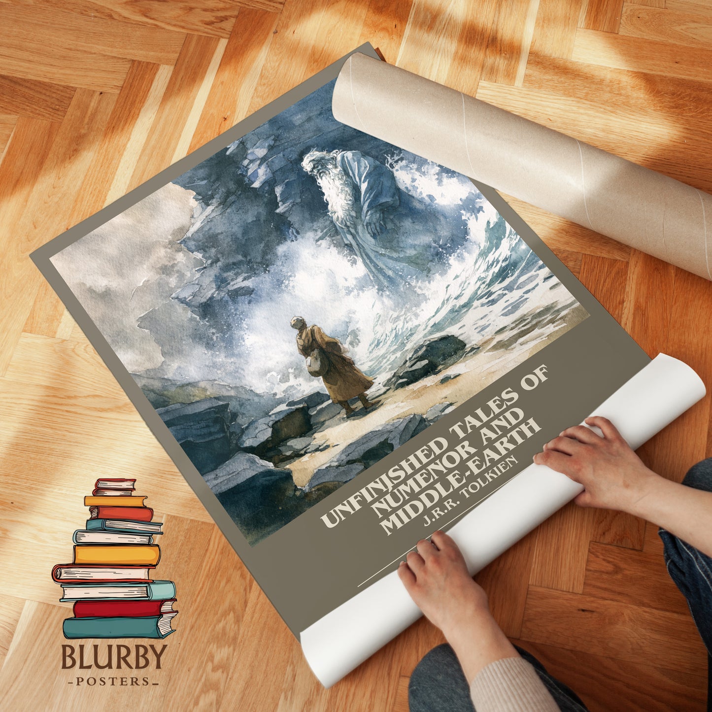 Unfinished Tales Of Numenor And Middle-Earth bookish print on bookshelf – J.R.R. Tolkien fan gift