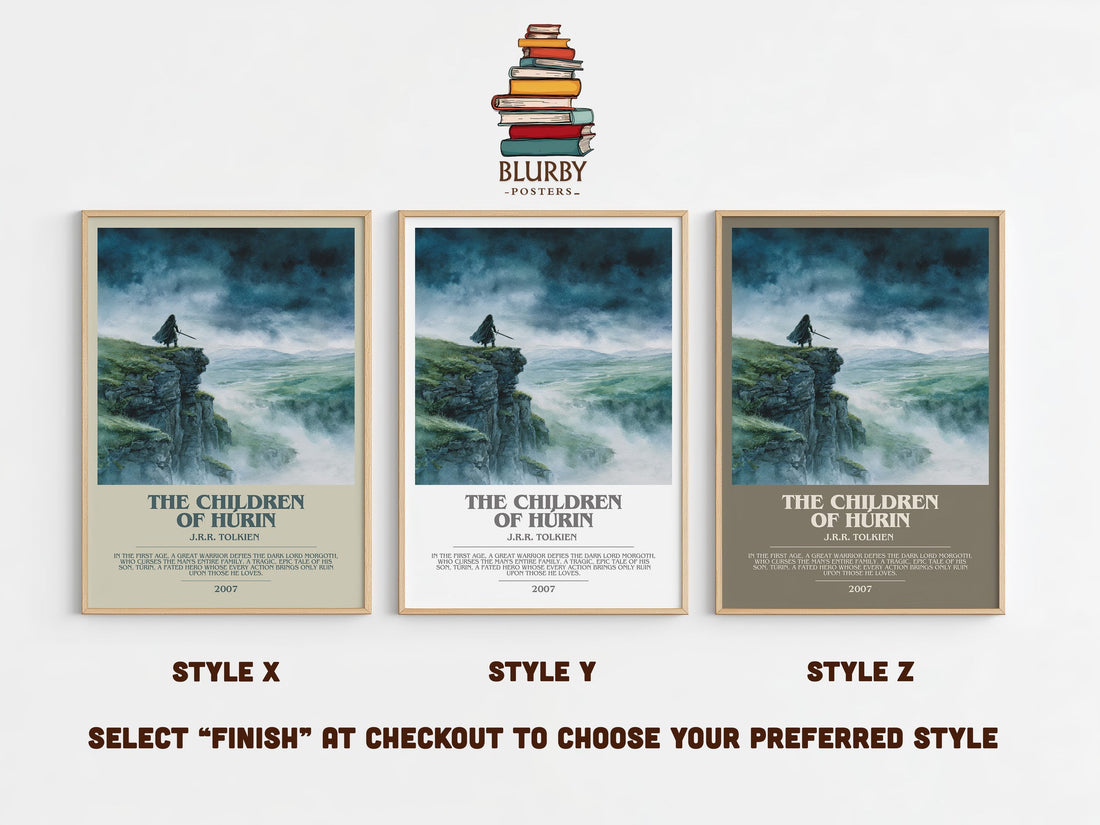 The Children of Húrin bookish print in frame leaning in hallway – fantasy wall art (mockup)