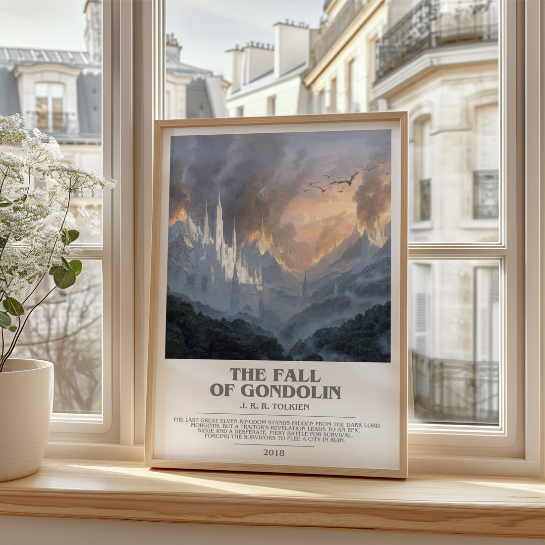 The Fall of Gondolin Bookish Wall Art by J. R. R. Tolkien – framed print by a bright window