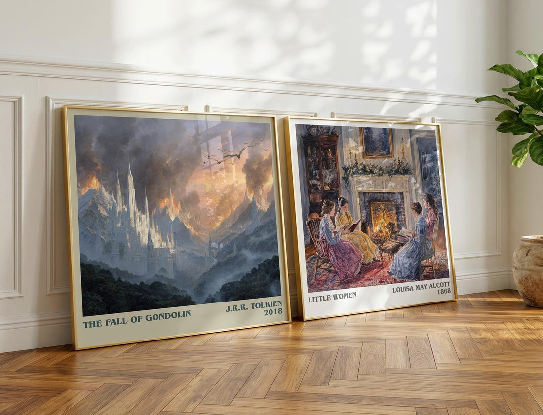 The Fall of Gondolin Literary Art Print by J. R. R. Tolkien – large square framed print leaning against a wall