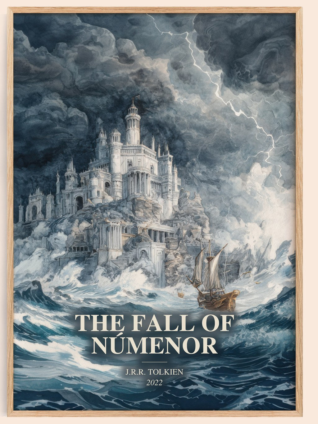 The Fall Of Númenor watercolour book poster by J.R.R. Tolkien – framed literary art print