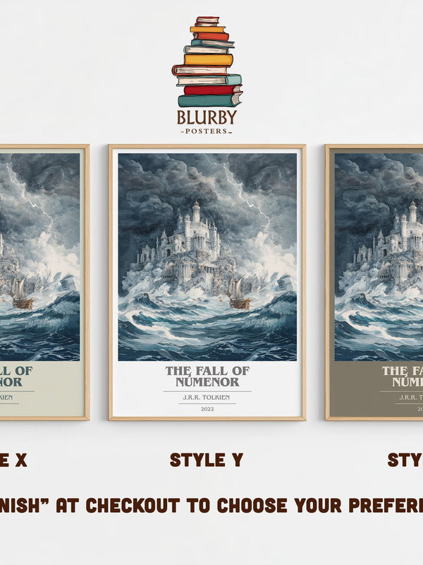The Fall Of Númenor book cover print in frame leaning in hallway – fantasy wall art