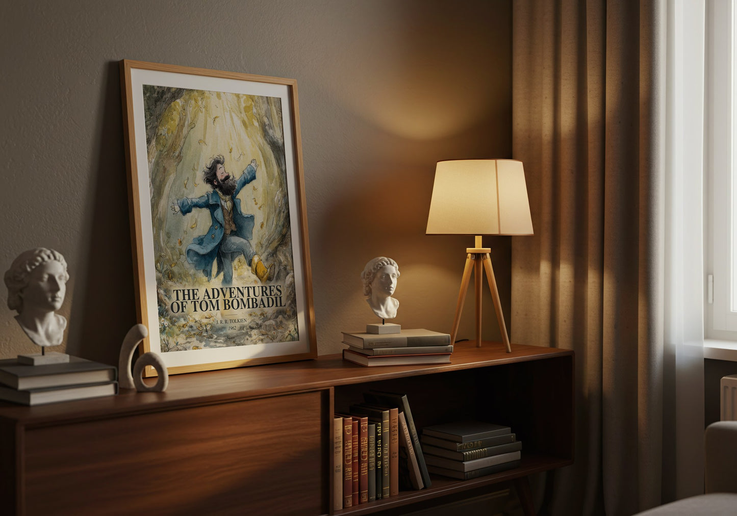 The Adventures Of Tom Bombadil watercolour print on bookshelf – J. R. R. Tolkien fan gift