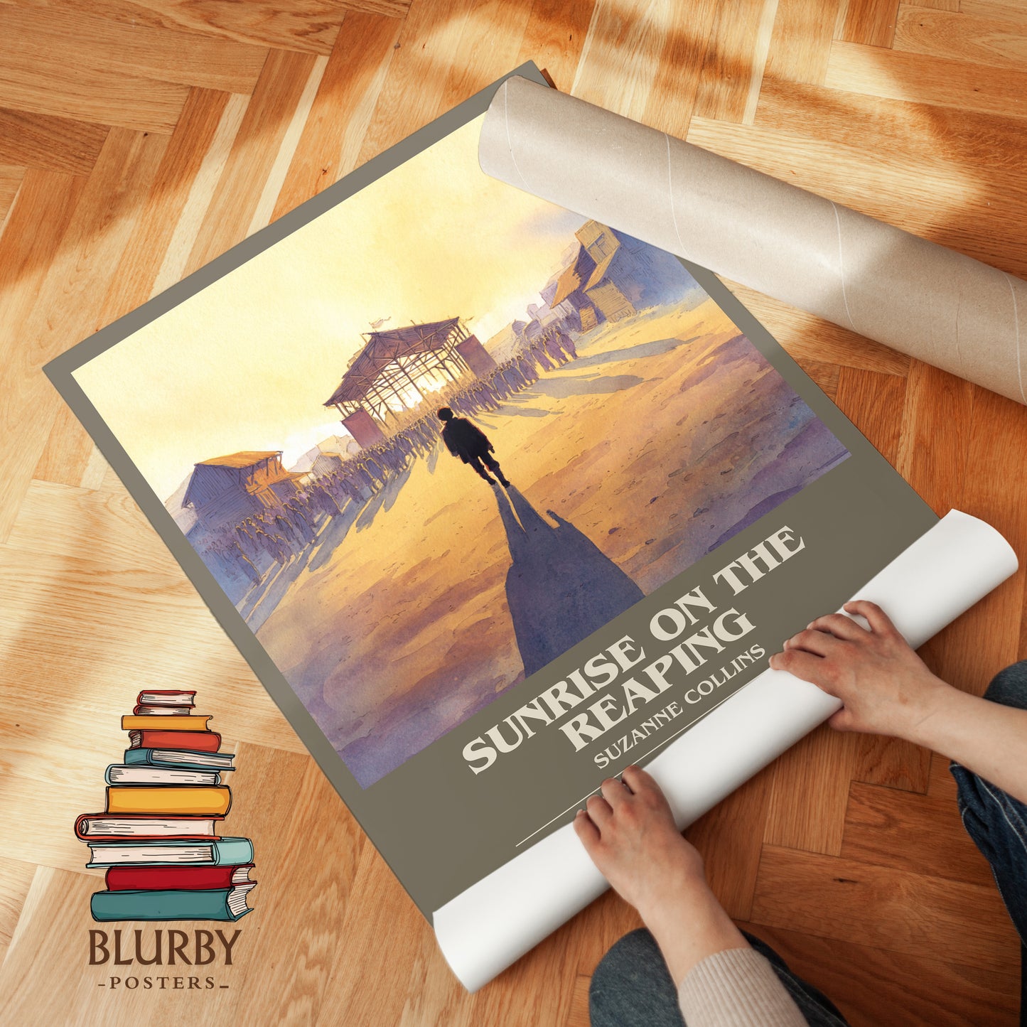 Sunrise on the Reaping bookish print on bookshelf – Suzanne Collins fan gift
