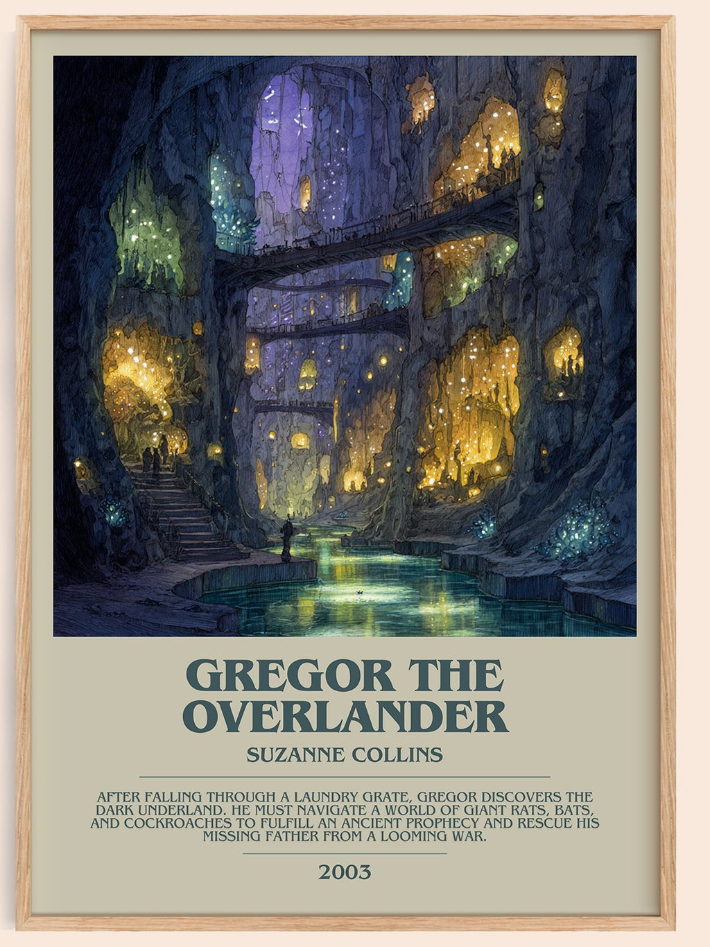 Gregor The Overlander bookish book poster by Suzanne Collins – framed literary art print