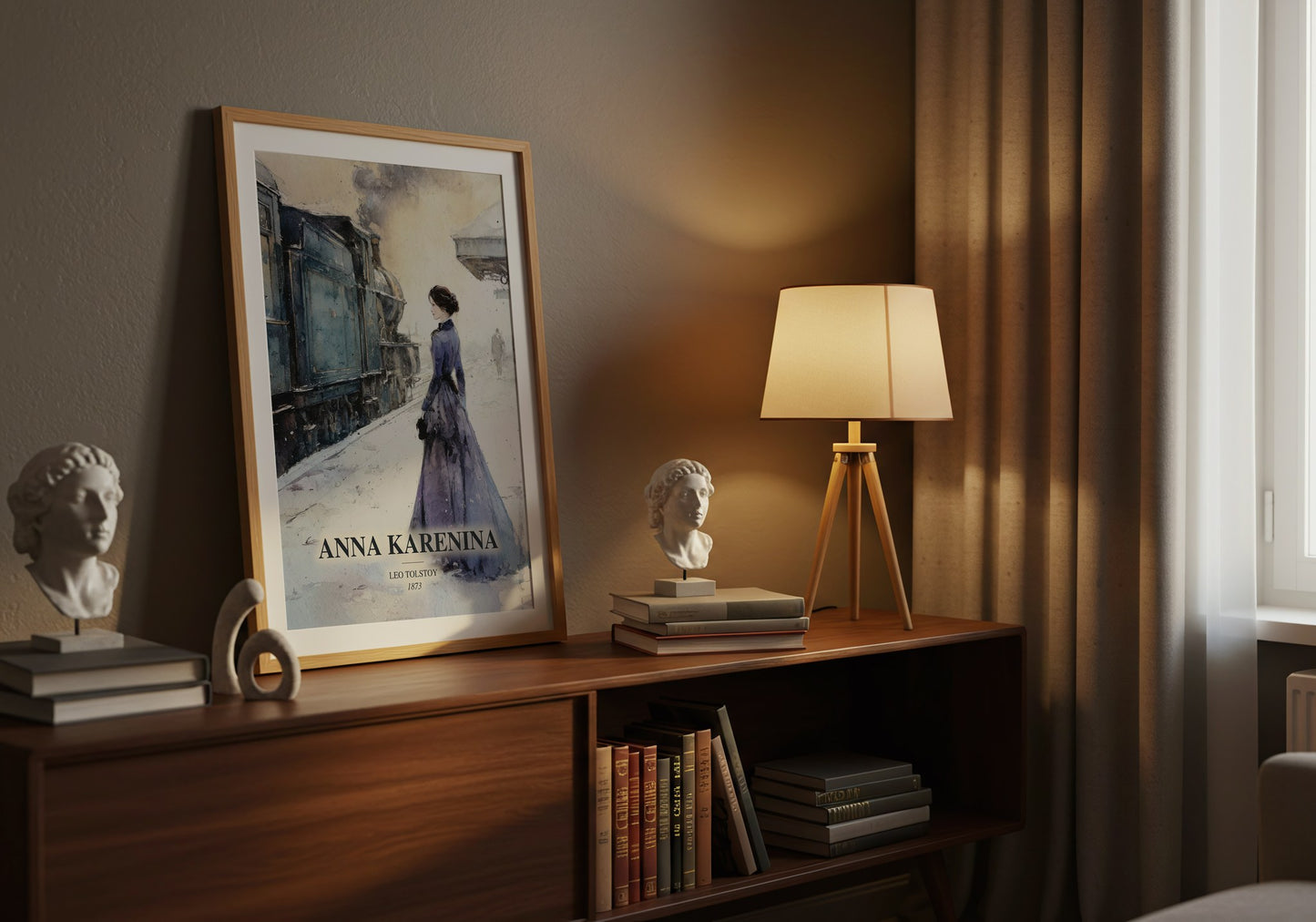 Anna Karenina watercolour print on bookshelf – Leo Tolstoy fan gift