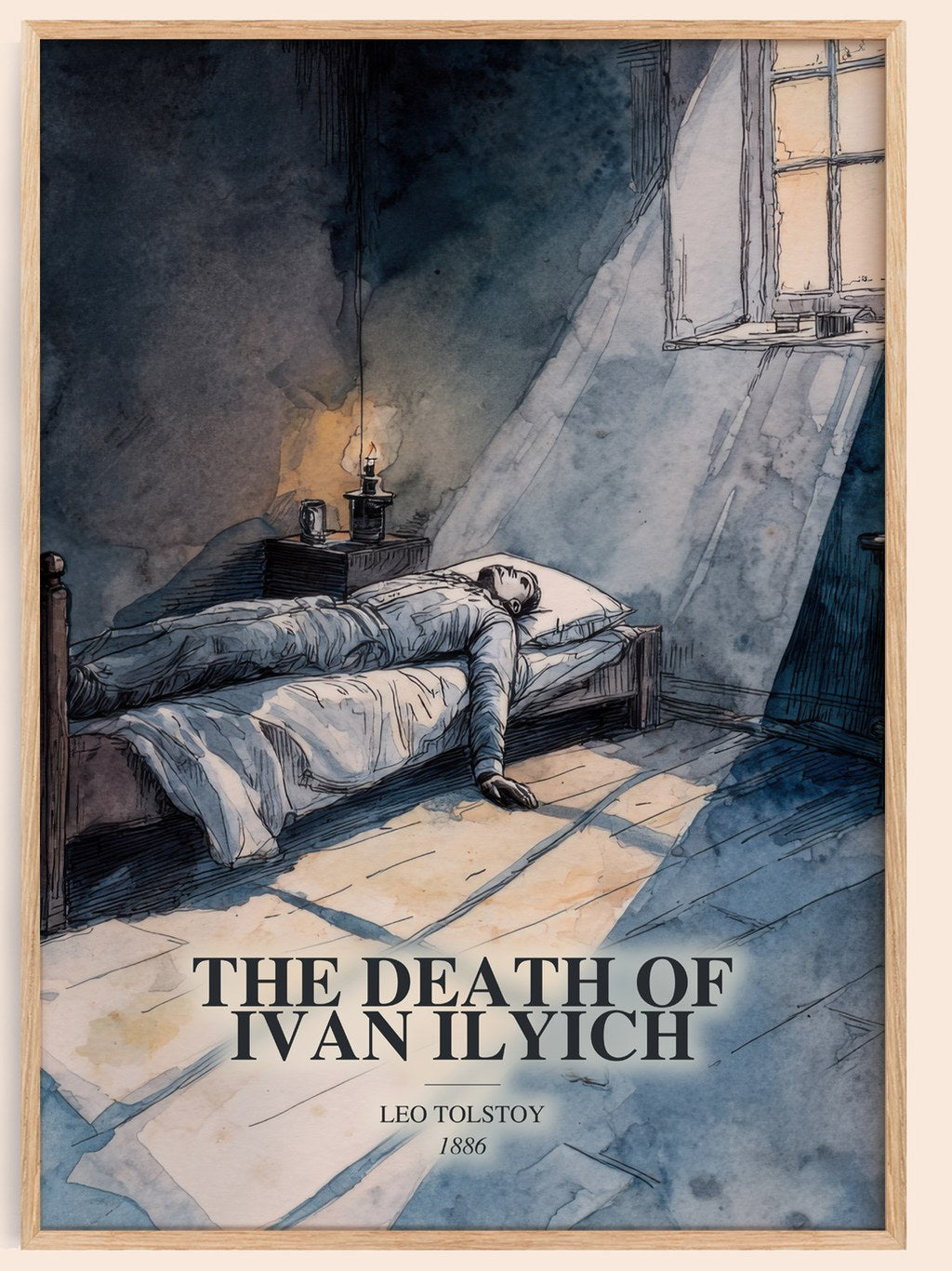 The Death Of Ivan Ilyich watercolour book poster by Leo Tolstoy – framed literary art print