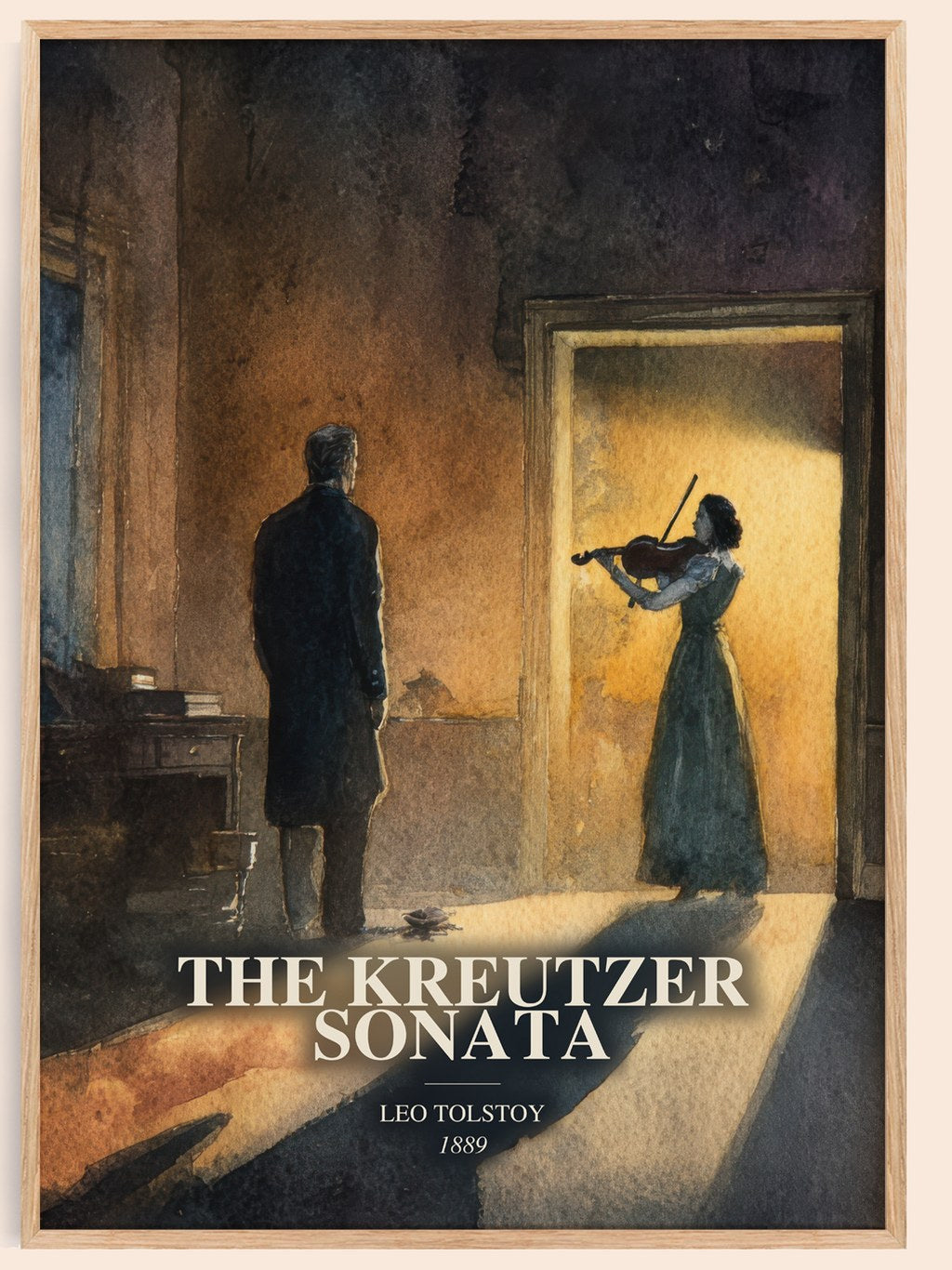 The Kreutzer Sonata watercolour book poster by Leo Tolstoy – framed literary art print