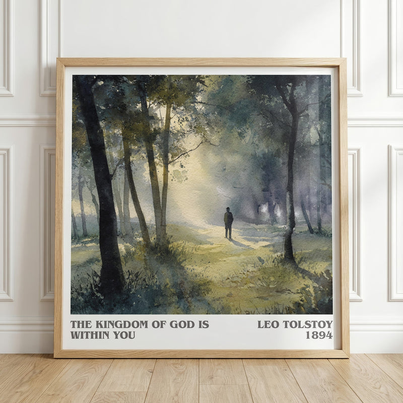 The Kingdom Of God Is Within You literary print in frame leaning in hallway – classic literature wall art