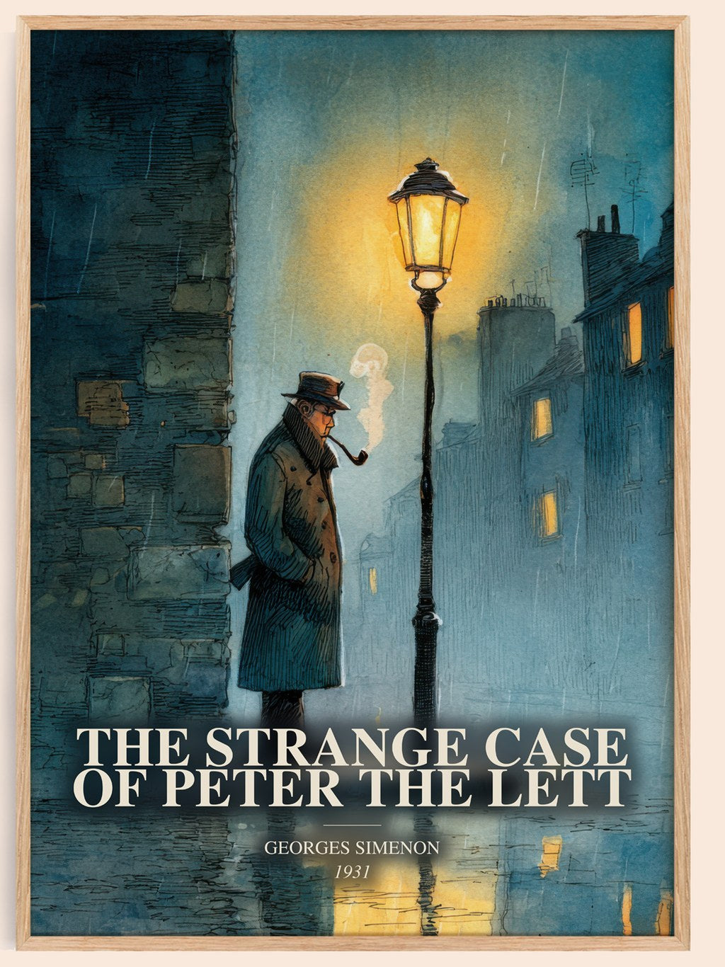 The Strange Case Of Peter The Lett watercolour book poster by Georges Simenon – framed literary art print