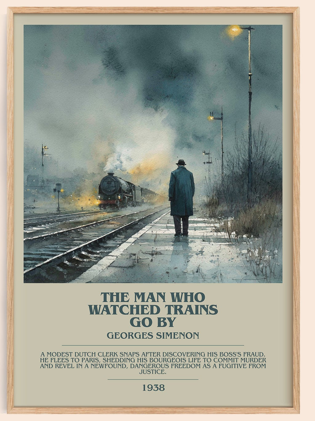 The Man Who Watched the Trains Go By bookish book poster by Georges Simenon – framed literary art print