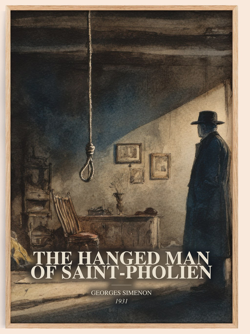 The Hanged Man Of Saint-Pholien watercolour book poster by Georges Simenon – framed literary art print