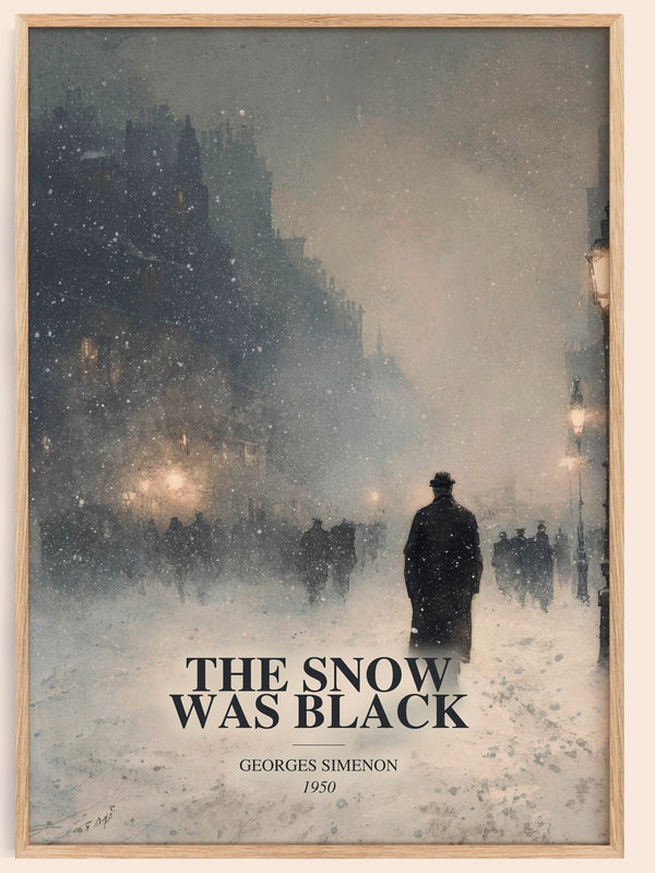 The Snow Was Black watercolour book poster by Georges Simenon – framed literary art print