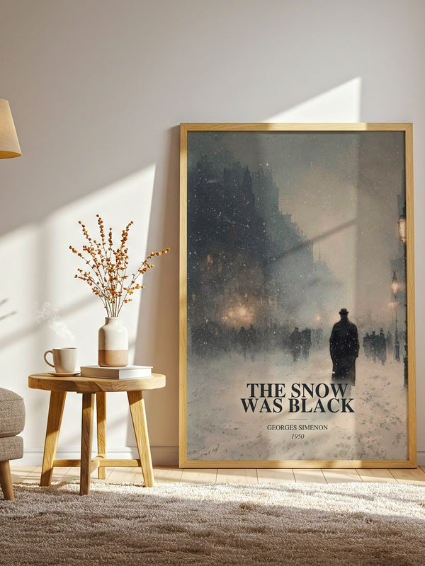 The Snow Was Black watercolour print in frame leaning in hallway – crime wall art