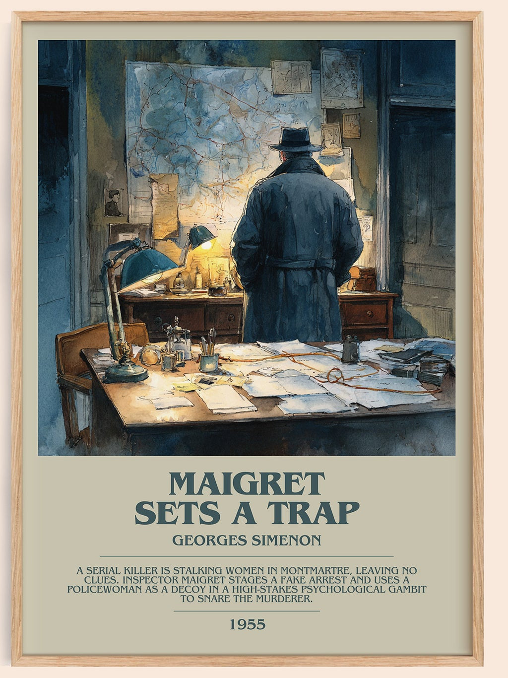 Maigret Sets a Trap bookish book poster by Georges Simenon – framed literary art print