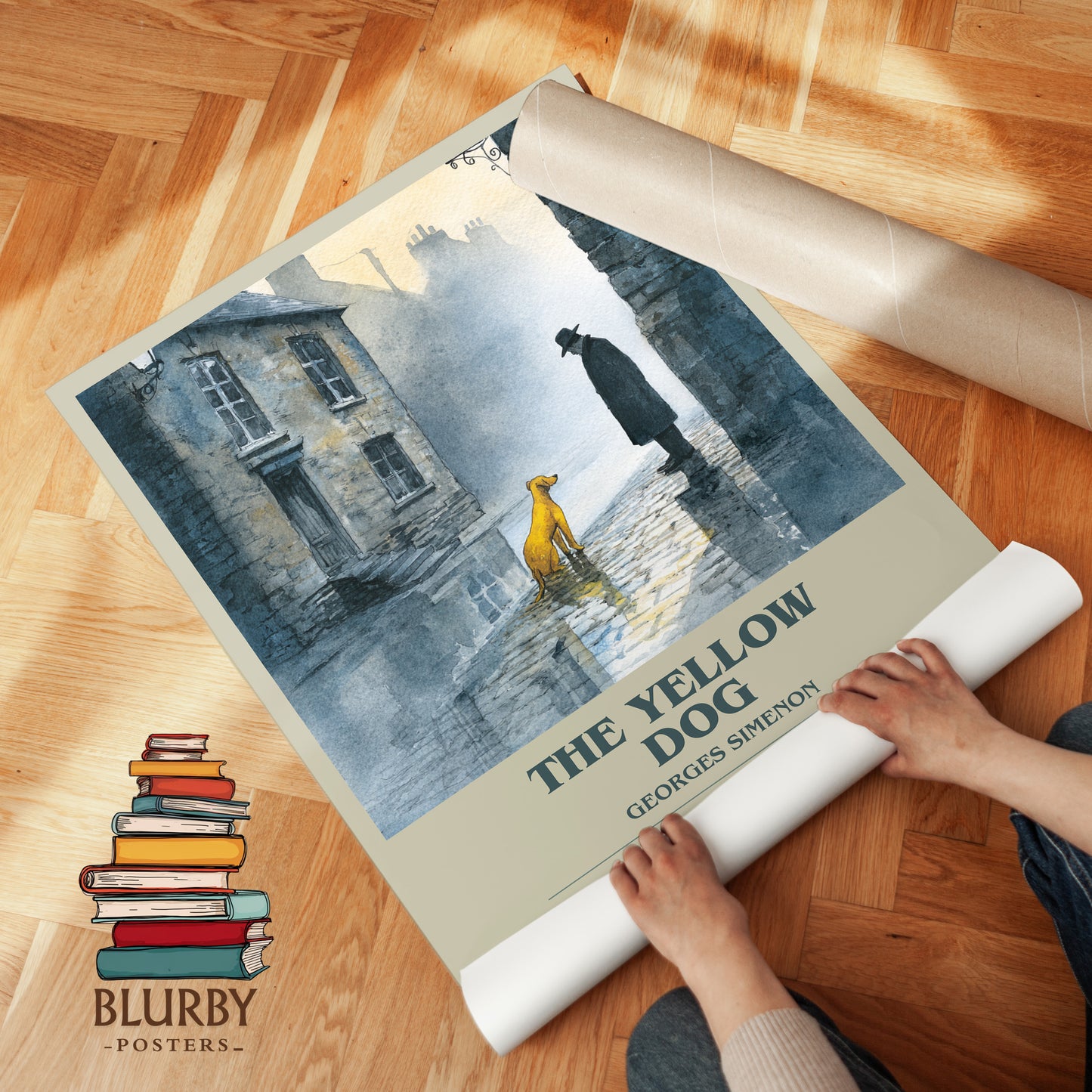 The Yellow Dog bookish print on bookshelf – Georges Simenon fan gift