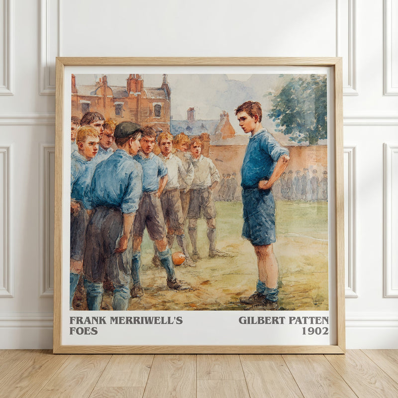 Frank Merriwell's Foes literary print in frame leaning in hallway – adventure wall art