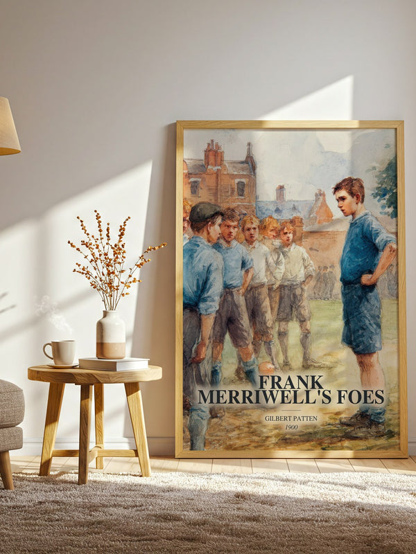Frank Merriwell'S Foes watercolour print in frame leaning in hallway – adventure wall art