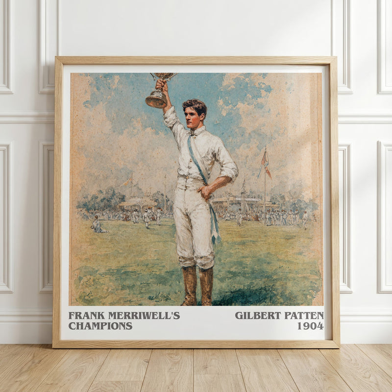 Frank Merriwell's Champions literary print in frame leaning in hallway – adventure wall art