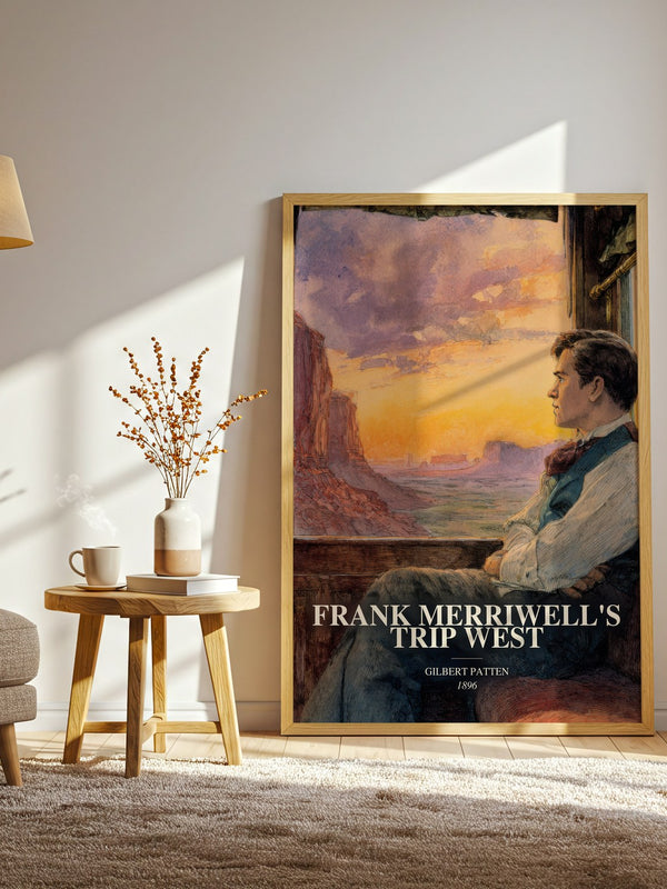 Frank Merriwell'S Trip West watercolour print in frame leaning in hallway – adventure wall art