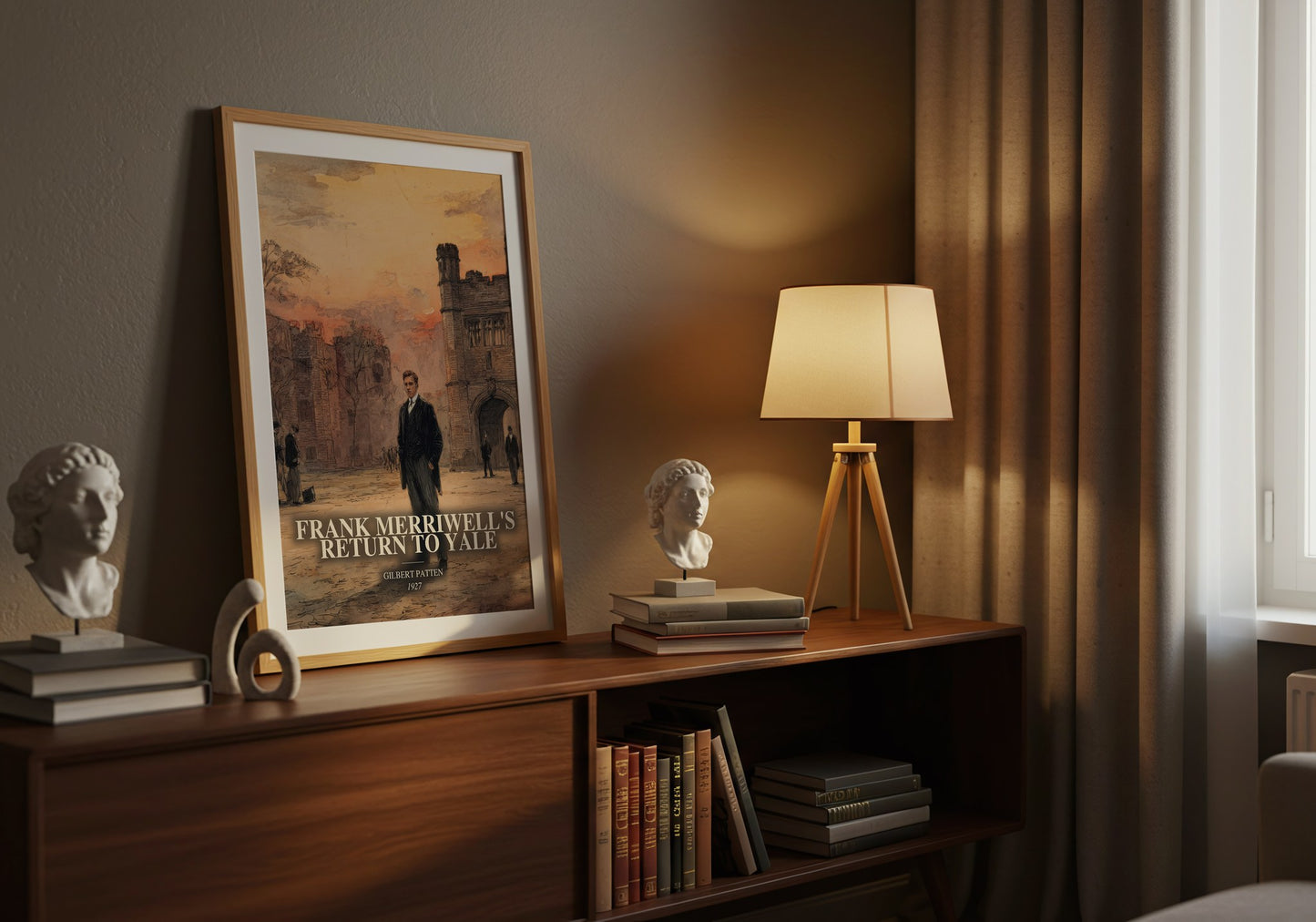 Frank Merriwell'S Return To Yale watercolour print on bookshelf – Gilbert Patten fan gift