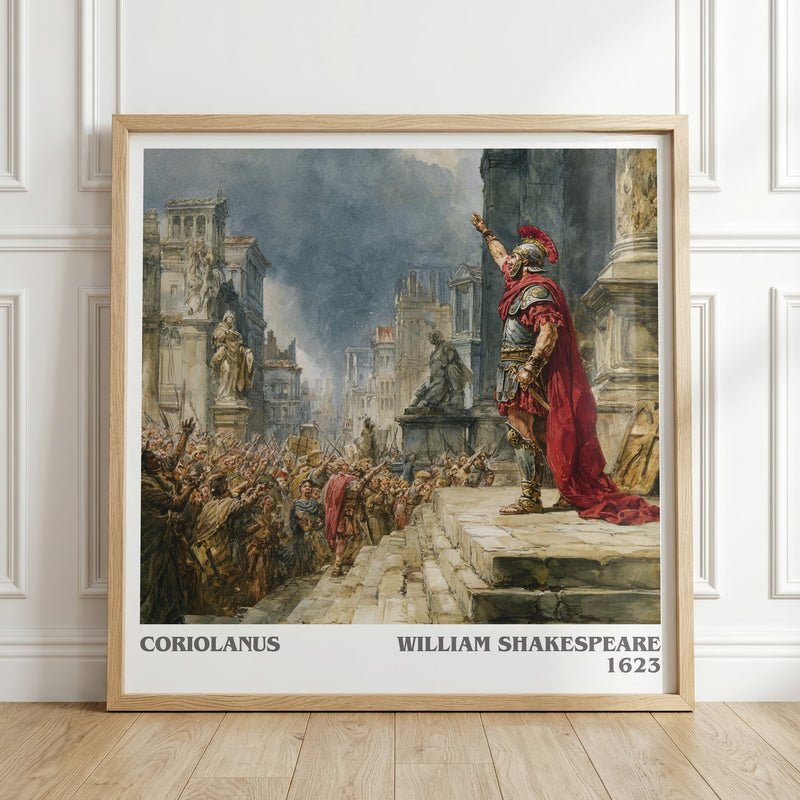Coriolanus literary print in frame leaning in hallway – classic literature wall art