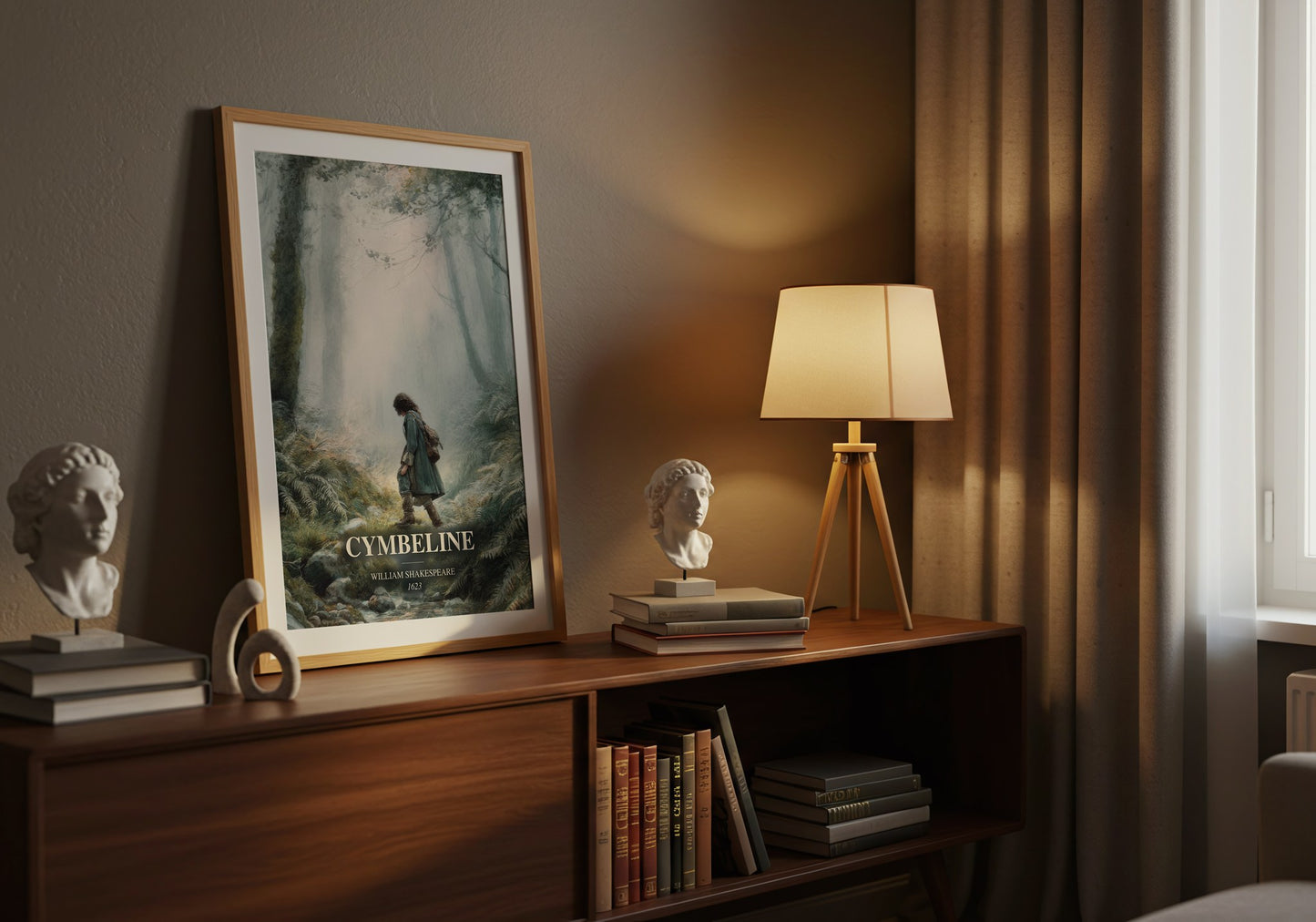 Cymbeline watercolour print on bookshelf – William Shakespeare fan gift