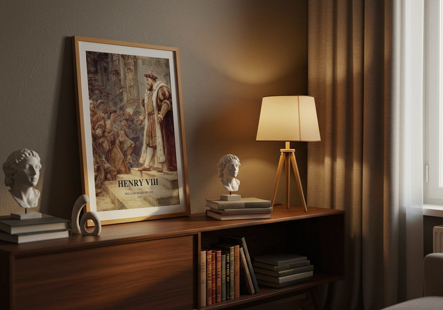 Henry Viii watercolour print on bookshelf – William Shakespeare fan gift