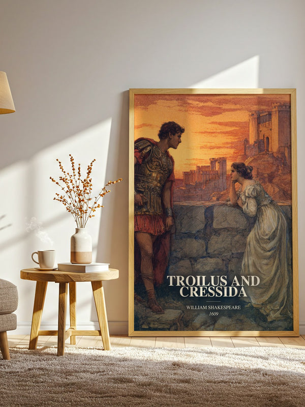 Troilus And Cressida watercolour print in frame leaning in hallway – classic literature wall art