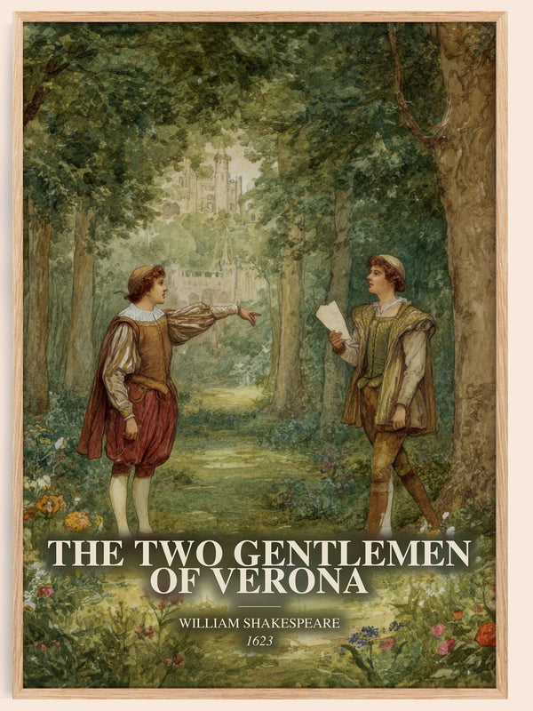 The Two Gentlemen Of Verona watercolour book poster by William Shakespeare – framed literary art print