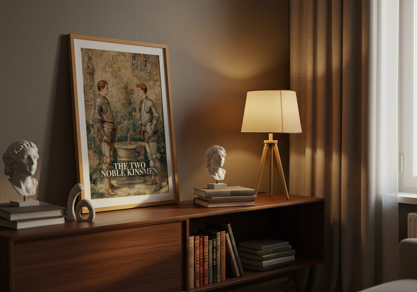 The Two Noble Kinsmen watercolour print on bookshelf – William Shakespeare fan gift