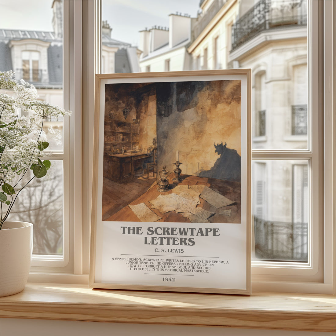 The Screwtape Letters Bookish Wall Art by C. S. Lewis – framed print by a bright window